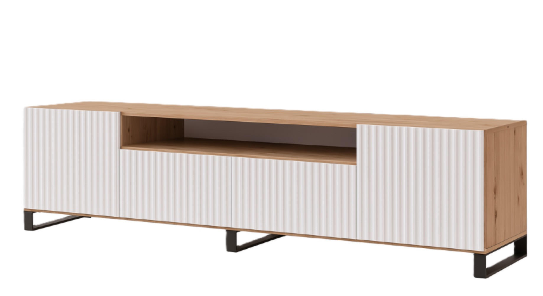 TV-SCHRANK Weiß NOELI Mit Gerillter Front Artisan - Weiß, Holzwerkstoff (200/53/41cm) - Sepro Meble