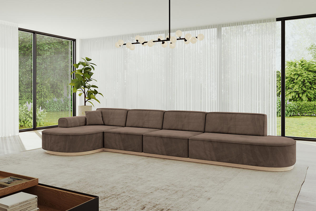 ECKSOFA Ottomane Links MARI-L3-v1 - 413x171x83 cm Braun Velours - Braun, Holzwerkstoff/Textil (413/171cm) - ALTDECOR