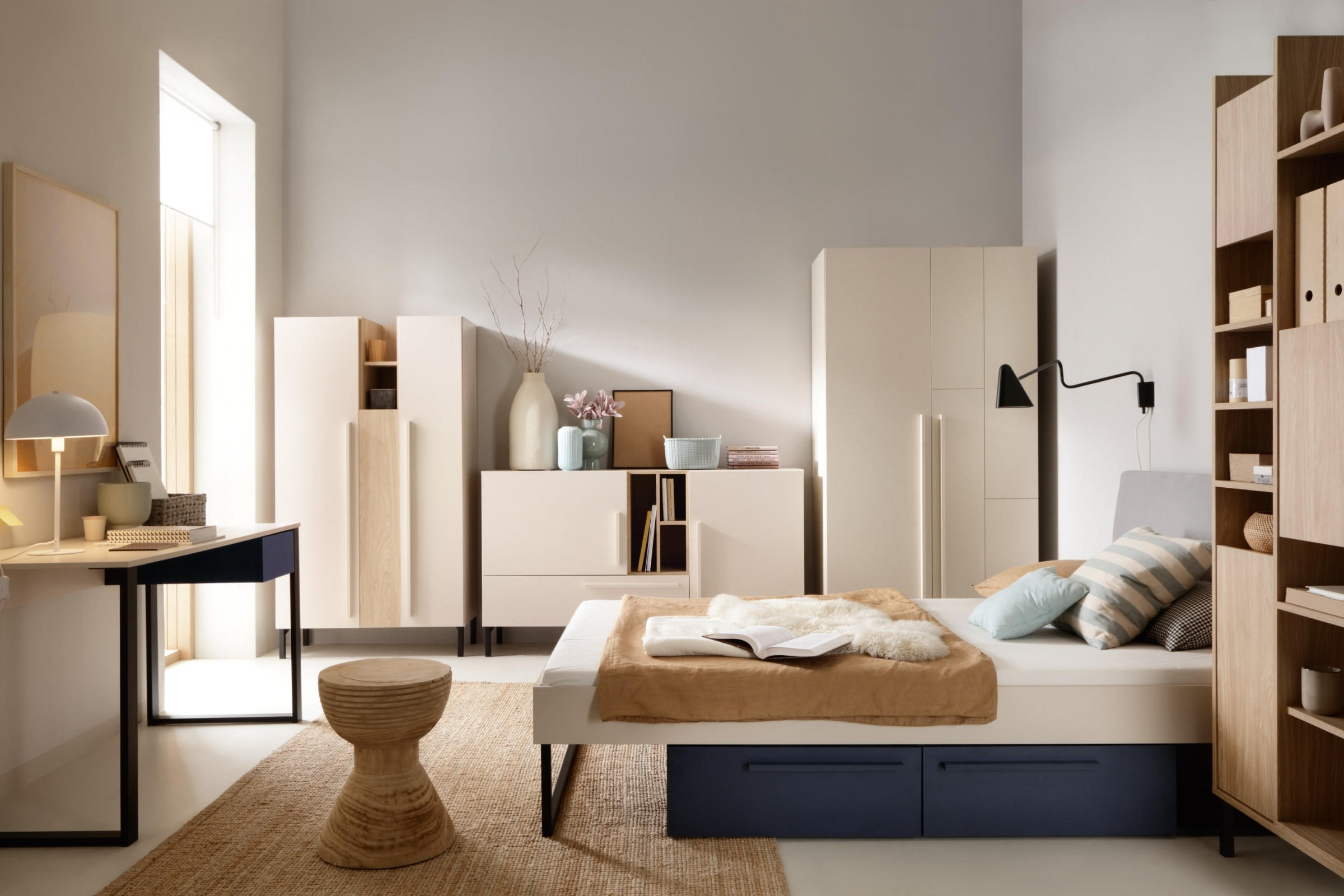 Thumbnail - Deine Möbel 24 Kinderkommode, Beige, Eiche, Dunkelblau, Holzwerkstoff, 110x40x90 cm, Babymöbel, Kinderkommoden