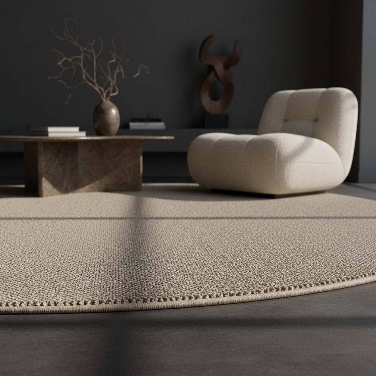 TEPPICH Kurzflor Flachgewebe Uni-Design Polypropylen Wohnzimmer Braun Rund 120x120 - Braun, Textil (120/120cm) - KADIMA DESIGN