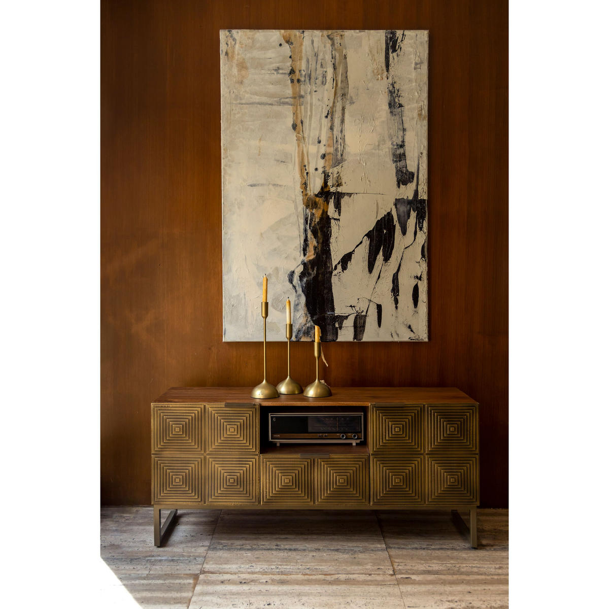 SIDEBOARD Lenkrad Gold - Goldfarben, Holz (40/60/135cm) - Dutchbone
