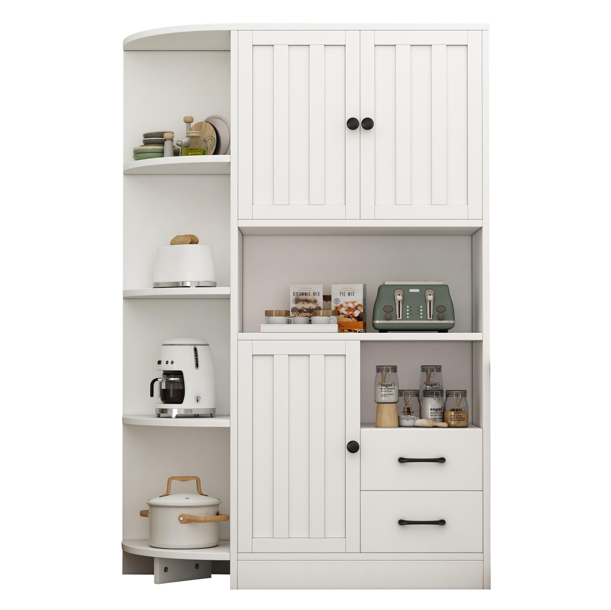 ECKSCHRANK mit 3 Türen und 2 Schubladen 104 x 35 x 155 cm Weiß - Weiß, Holzwerkstoff (35/155/104cm) - Beauniv