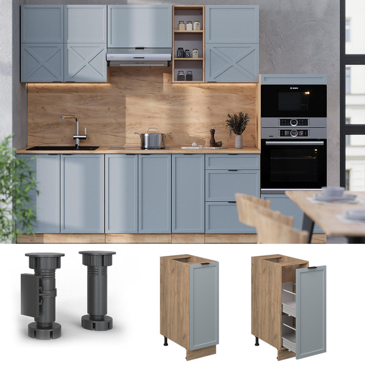 APOTHEKERSCHRANK Fame-Line Hellblau-grau 30 cm, AP Eiche - Honigeiche/Eiche Wotan, Holzwerkstoff (30/82/60cm) - Vicco