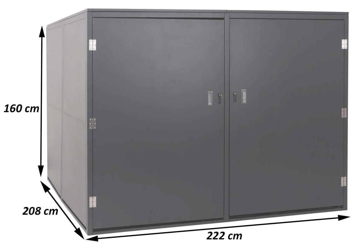 4ER-FAHRRADGARAGE L56C rechteckig Anthrazit - Anthrazit, Metall (222/160/208cm) - MCW
