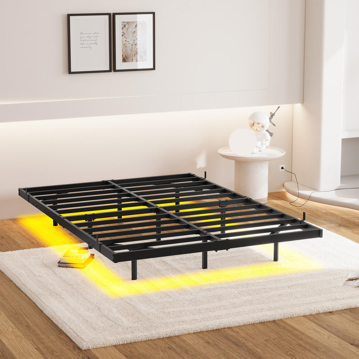 METALLBETT 140/200 cm in Schwarz mit LED und USB - Schwarz, Metall (140/200cm) - WISHDOR