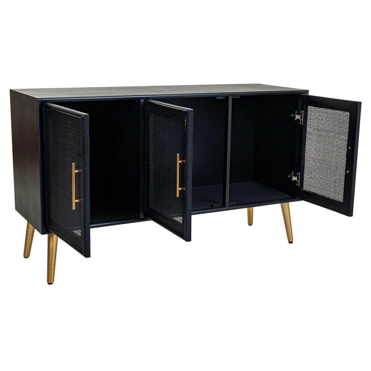 SIDEBOARD aus Holz und Netz, Schwarz 120x42x71 - Schwarz, Holz (120/71/41.5cm) - Wanderlust