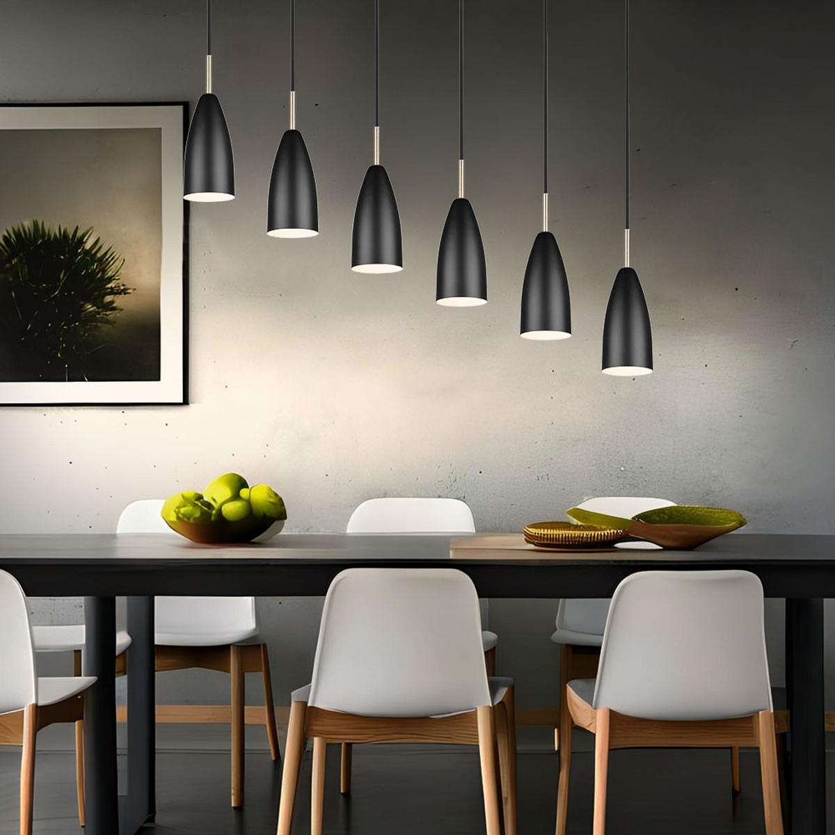 HÄNGELEUCHTE schwarz matt 6-flammig höhenverstellbar - Schwarz, Metall (90/9/150cm)