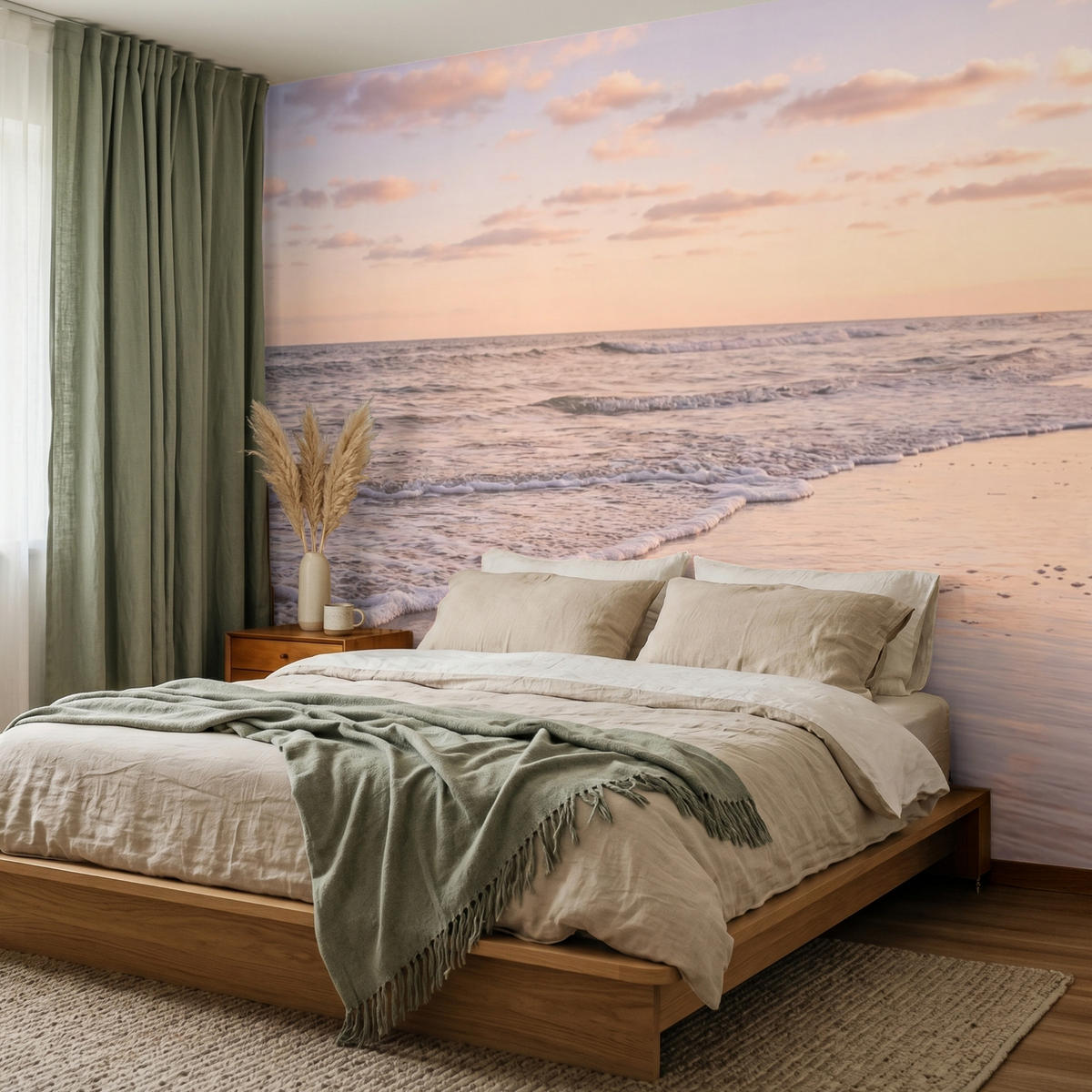 TAPETE - Strand - Brandung - Wolken - 260x220 cm - Hellrosa, Papier (260/220cm) - OnlyWow