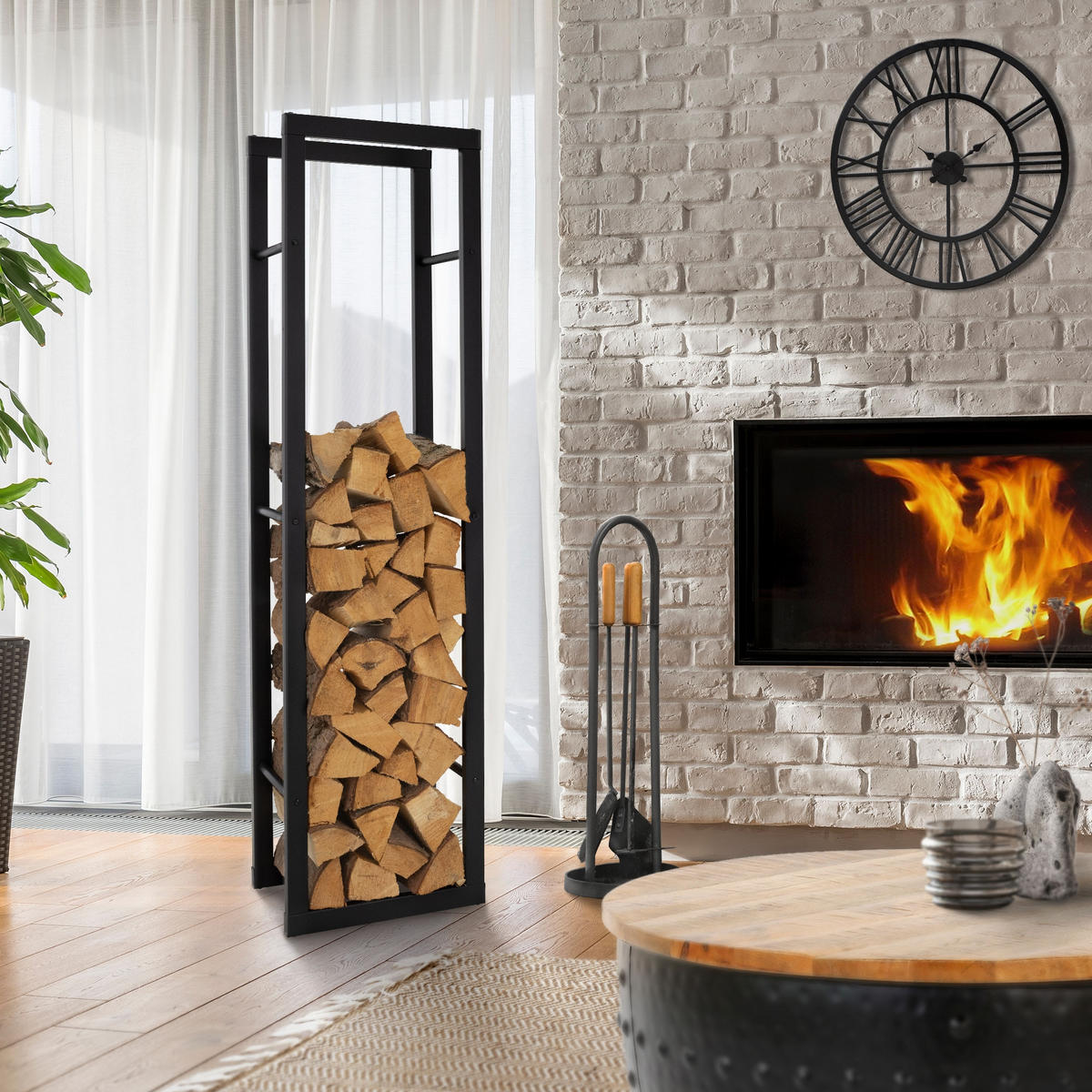 KAMINHOLZREGAL - Schwarz, Metall (25/150/40cm) - ML-DESIGN