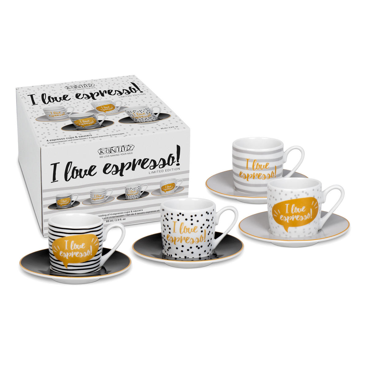 ESPRESSOTASSEN 4er Set Love Espresso - Naturfarben, Keramik (0.09L) - Könitz