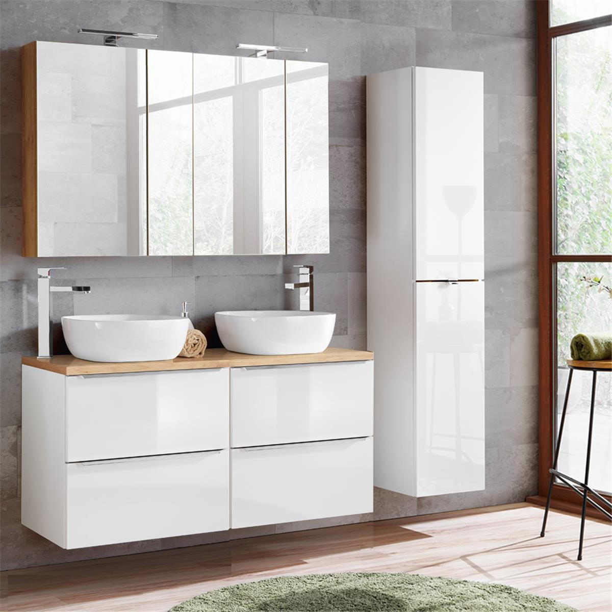 BADMÖBEL-SET 3-TLG. Toskana-56 - Weiß, Holzwerkstoff (180/200/46cm) - Lomado