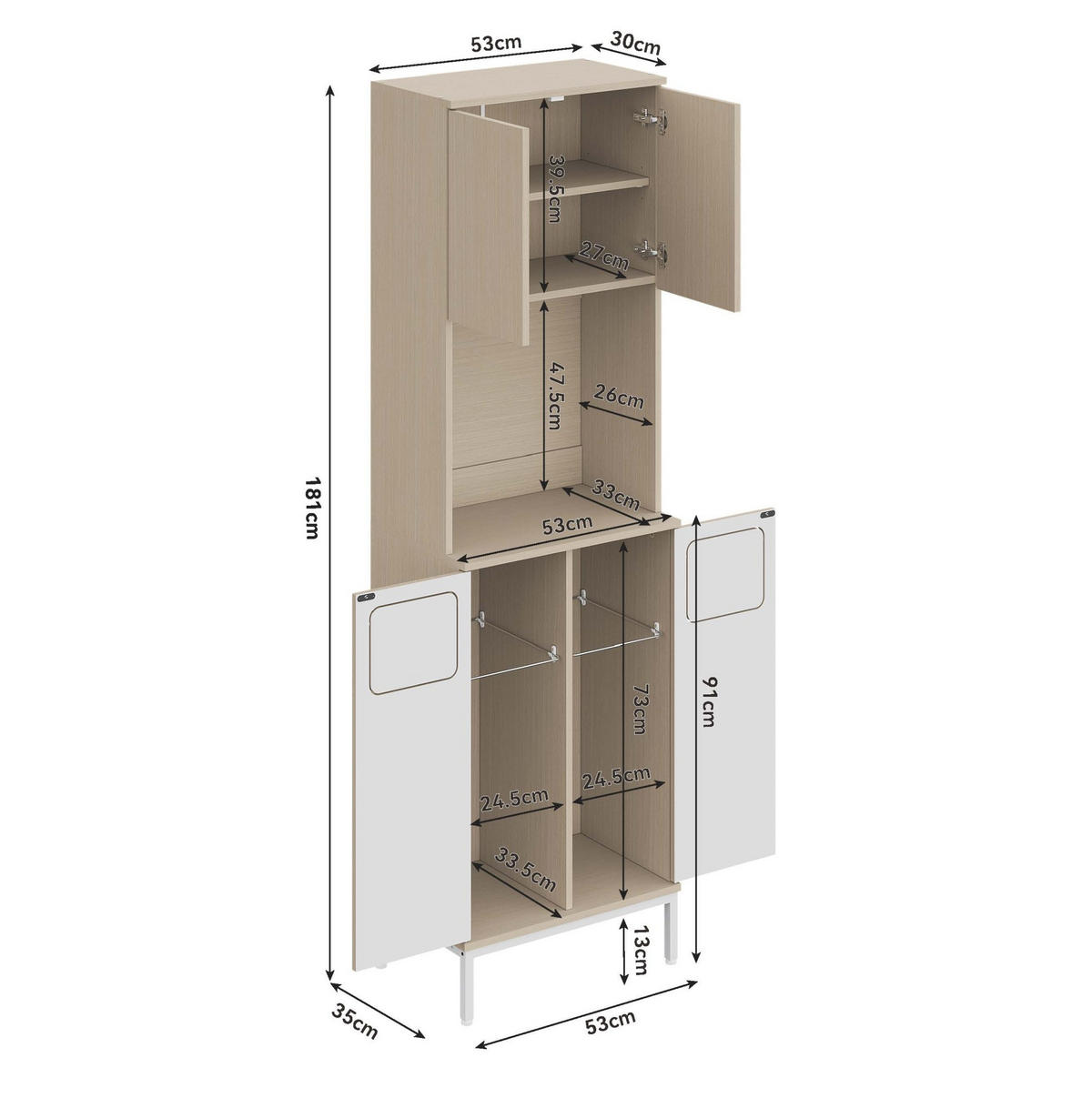 BUFFET 53/35/181 cm mit offener Nische & viel Stauraum in Weiß - Weiß, Holzwerkstoff (35/181/53cm) - BEAOK