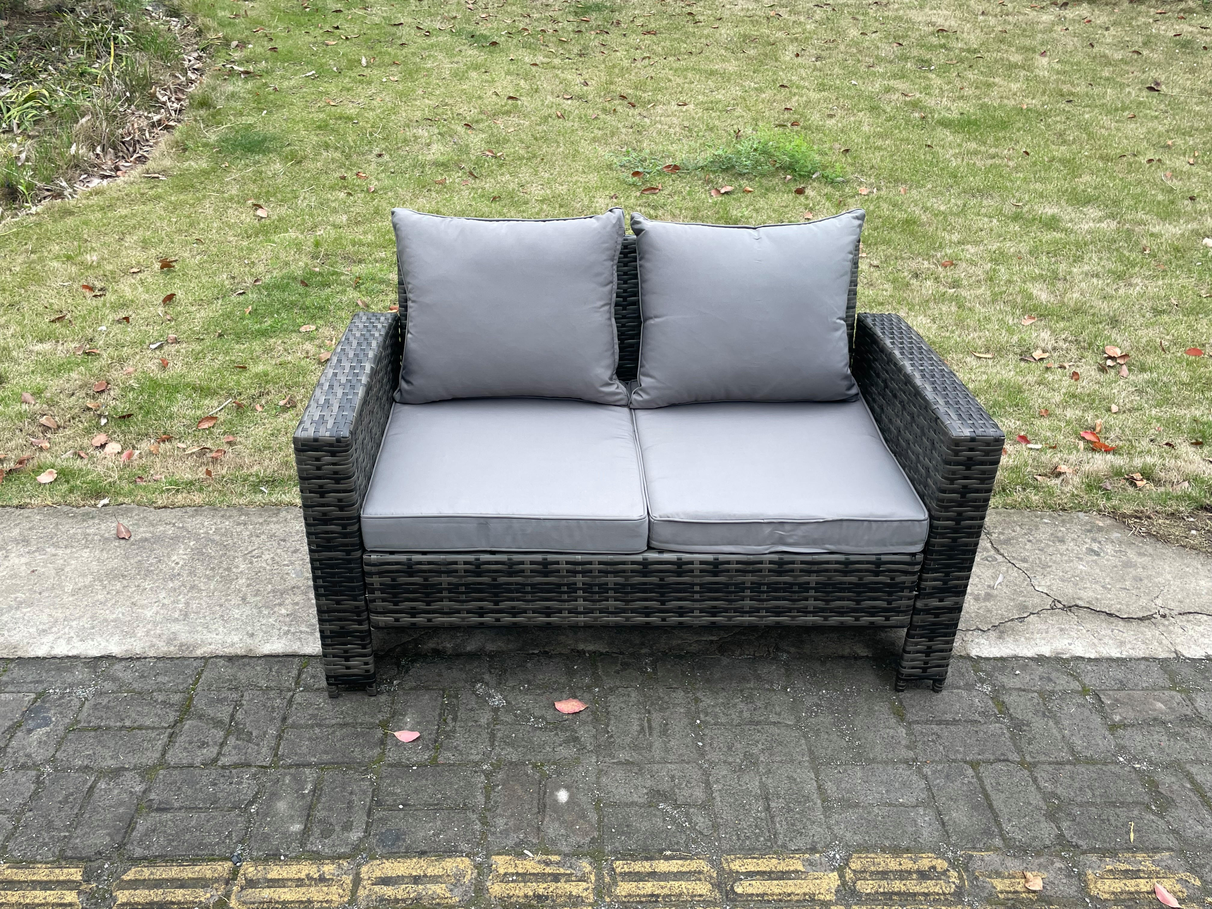 GARTENSOFA Hohe Rückenlehne Polyrattan Dunkelgrau 2-Sitzer - Dunkelgrau, Metall (124/76/69cm) - Fimous