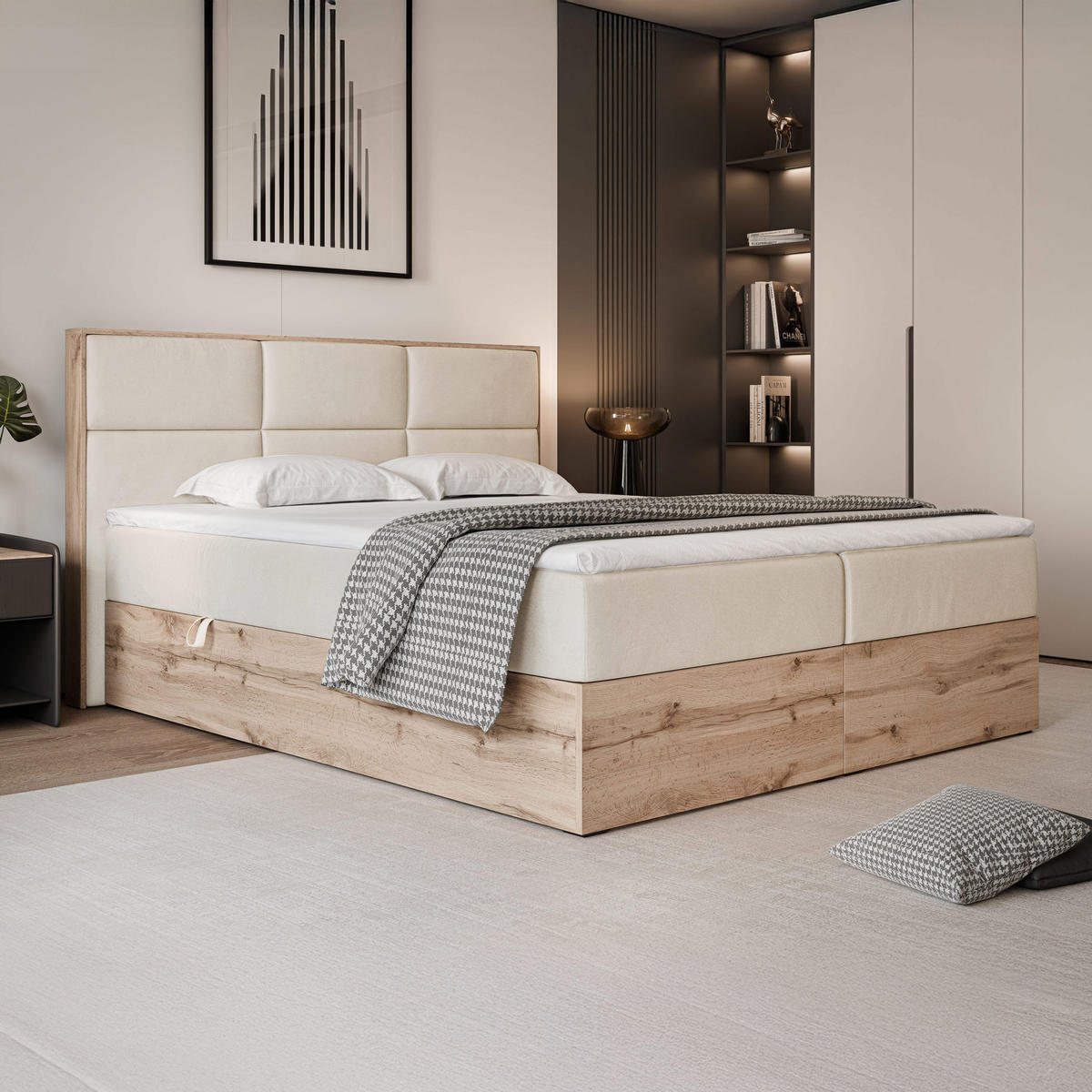 BOXBETT LAVIO 160/200 cm, in Creme, mit Matratze und Topper - Creme, Holzwerkstoff/Textil (160/200cm) - Idohome