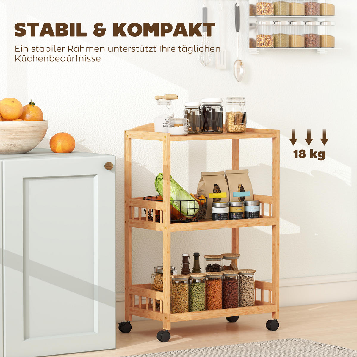 KÜCHENWAGEN Bambus Naturholz - Naturfarben, Holz (30.5/83/53cm) - HOMCOM