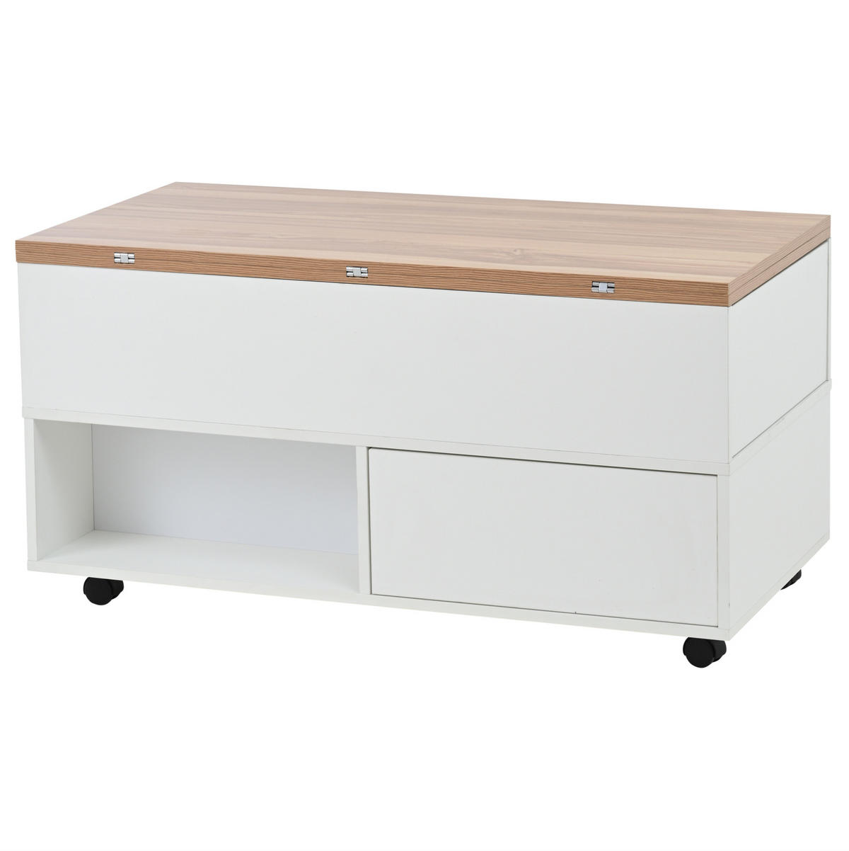 COUCHTISCH 100/50/52 cm Weiß/Holzfarbe aus Spanplatte mit anhebbarer Tischplatte - Weiß, Holzwerkstoff (100/50/52cm) - OKMYHOME