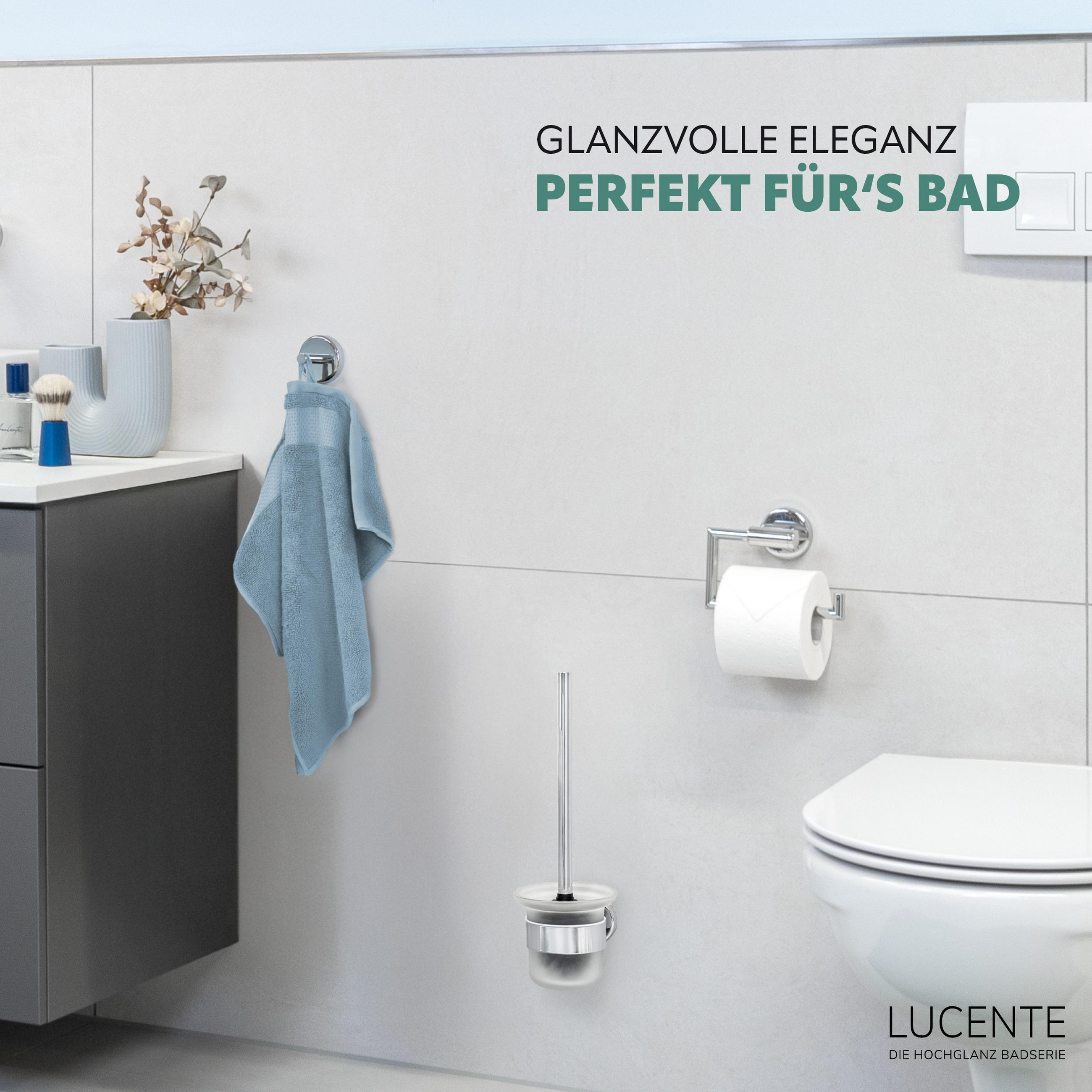 BADEZIMMER-ZUBEHÖR-SET LUCENTE 3tlg, Edelstahl, verchromt - Chromfarben, Metall (14.5/35/11.5cm) - bremermann