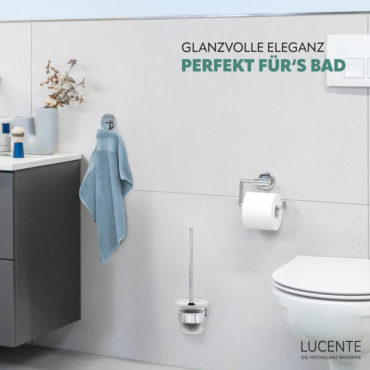 BADEZIMMER-ZUBEHÖR-SET LUCENTE 3tlg, Edelstahl, verchromt - Chromfarben, Metall (14.5/35/11.5cm) - bremermann