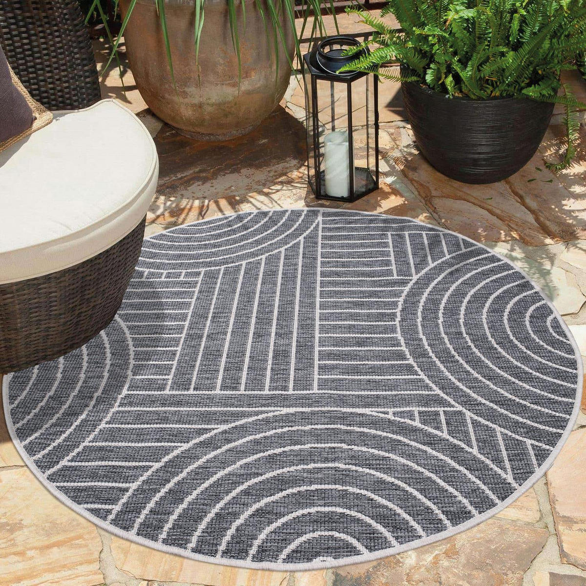 OUTDOOR-TEPPICH DuoRug 5842 Grau 120x120 cm - Grau, Textil (120/120cm) - carpet city