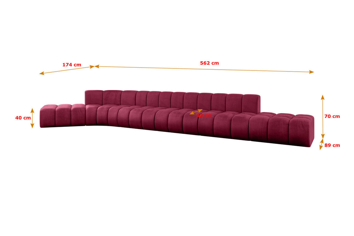 ECKSOFA modulares Sofa Solven-L3 - 562x174x70 cm Bordeauxrot - Bordeaux, Holzwerkstoff/Textil (562/174cm) - ALTDECOR