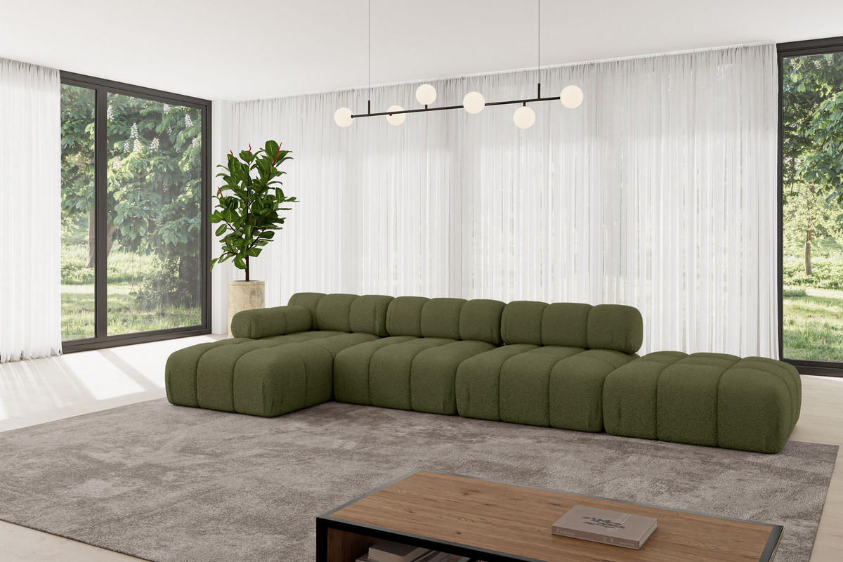 ECKSOFA modulares Sofa Lizur-L2 - 380x160x70 cm Grün Bouclé - Grün, Holzwerkstoff/Textil (380/160cm) - ALTDECOR