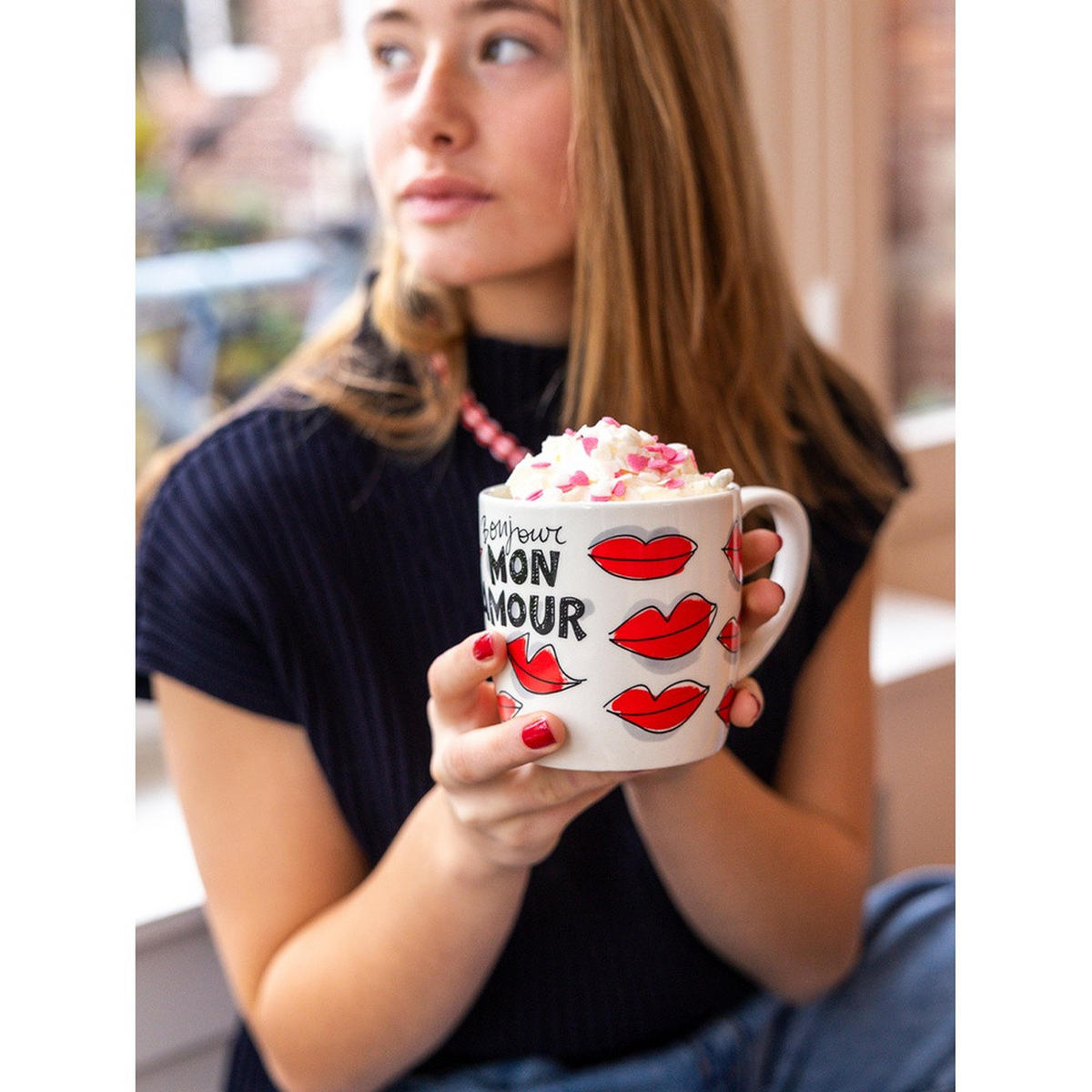 CAPPUCCINO-BECHER Valentinstag Küsschen in Rot - 500 ml - Multicolor, Keramik (0.5L) - Blond Amsterdam