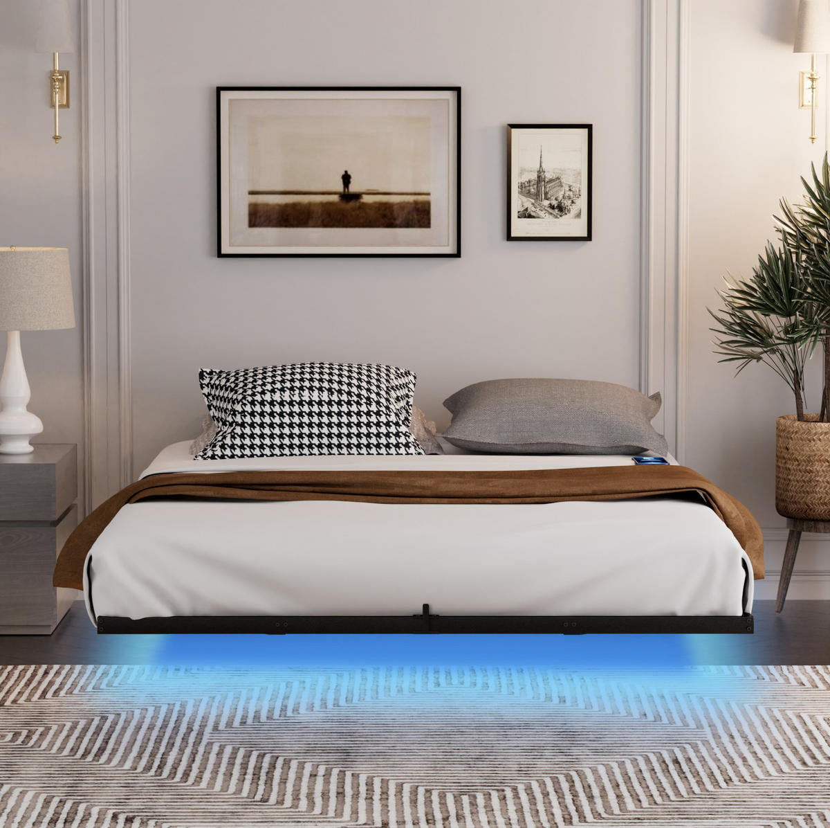 JUGENDBETT Metallbett 140/200 cm aus Stahl mit LED-Beleuchtung und Ladestation Schwarz - Schwarz, Metall (140/200cm) - Modenvie