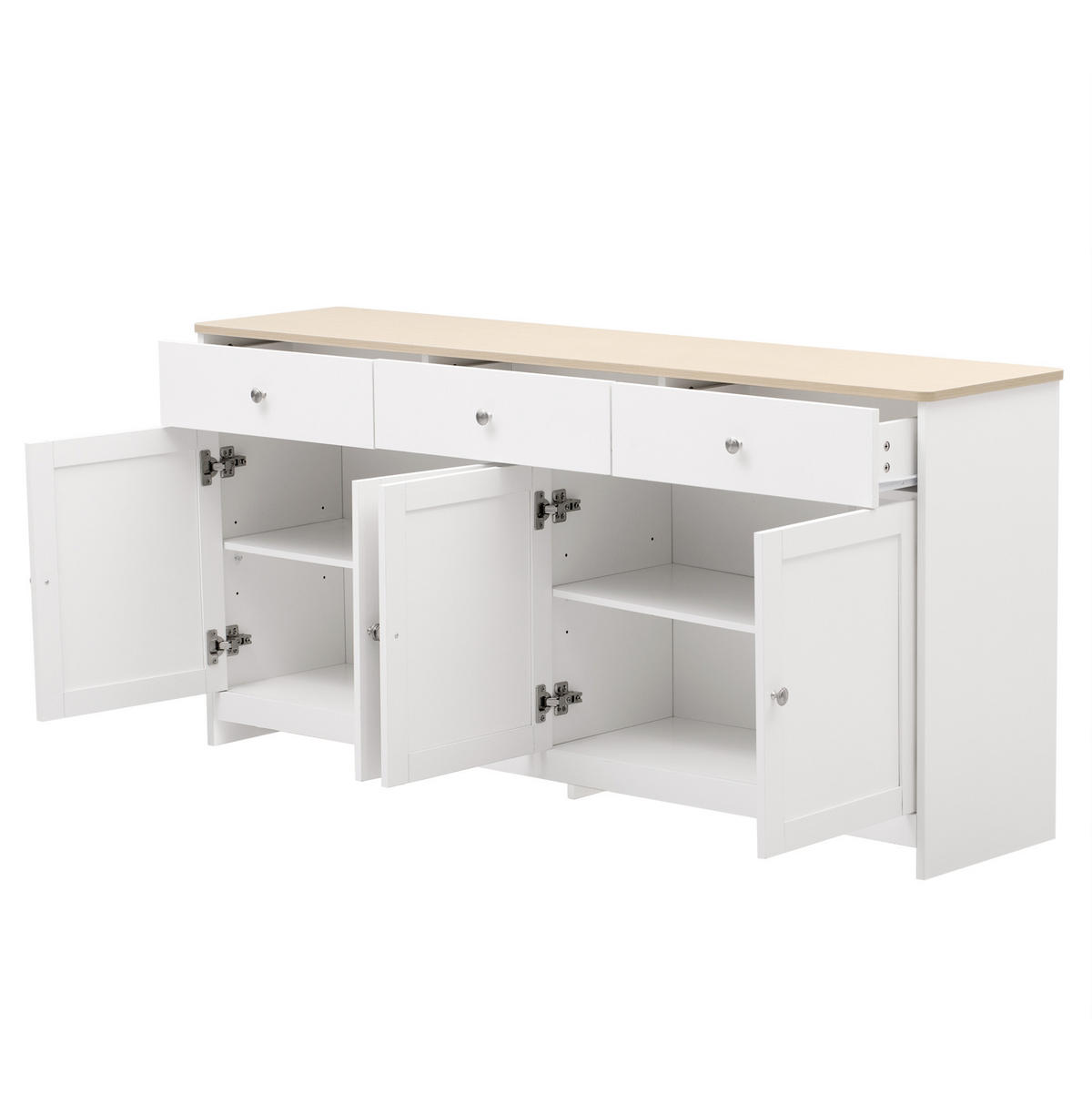 SIDEBOARD 160/37/75 cm mit 3 Schubladen, 4 Türen und verstellbaren Einlegeböden, Weiß/Holzfarbe - Weiß, Holzwerkstoff (160/75/37cm) - Redom