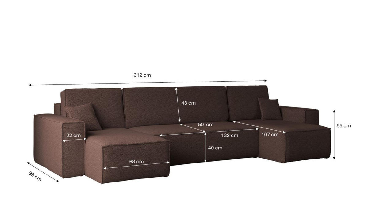 ECKSOFA Mit Schlaffunktion Und Bettkasten U-form BEST stoff Abriamo Braun - Braun, Holz (98/312cm) - Kaiser Möbel