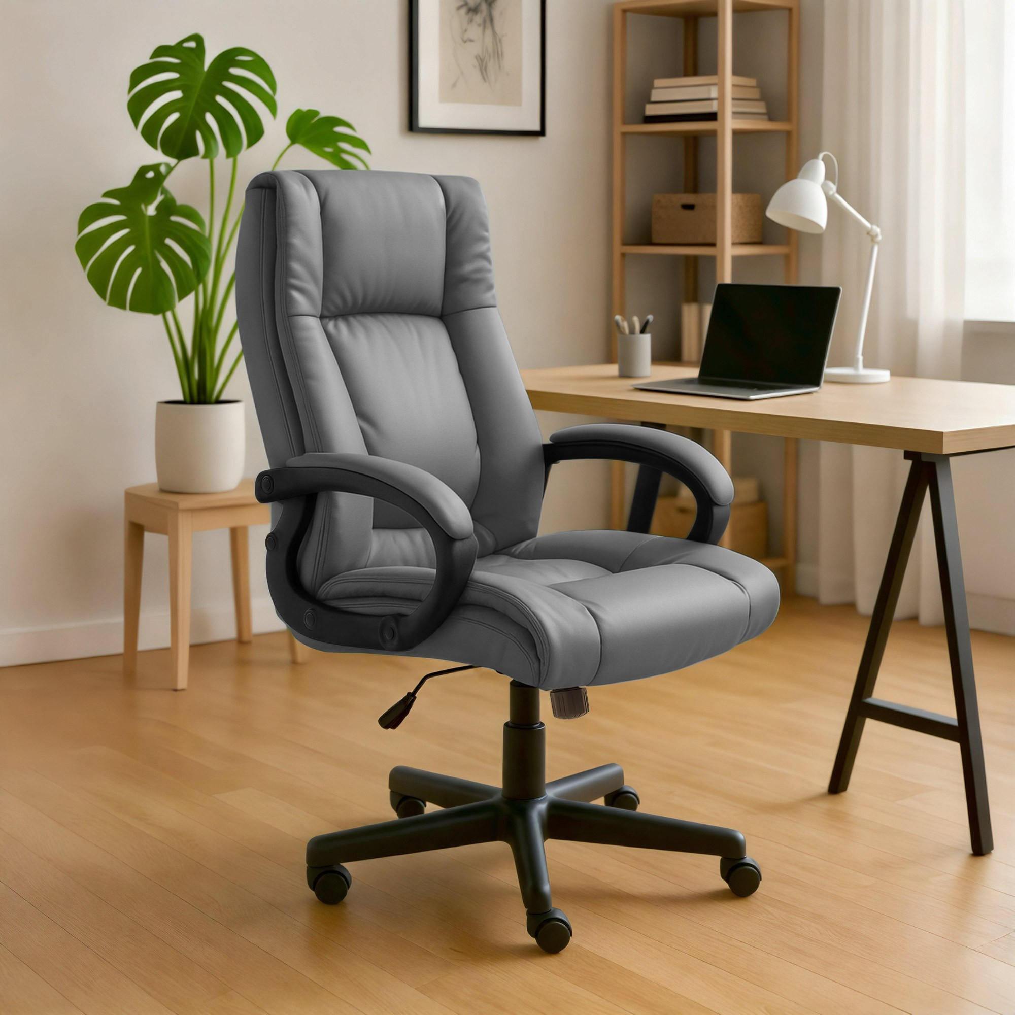 CHEFSESSEL Lederlook Grau - Schwarz/Grau, Kunststoff/Textil (66/106/70cm) - CLP