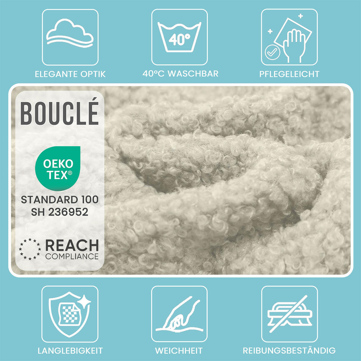 SITZSACK FÜR KINDER Maus 75/75/55 cm, weicher Bouclé 315 g/m², abnehmbarer Bezug, Lamb Cloud - Creme, Textil (75/55/75cm) - Dreamroots