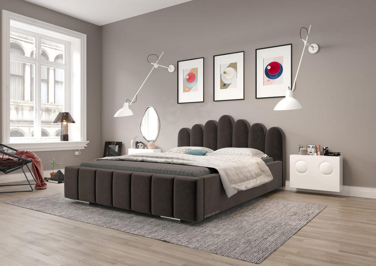 POLSTERBETT Bett 03 - 160x200 - Dark Brown - Dunkelbraun, Holz/Textil (160/200cm) - Möblo