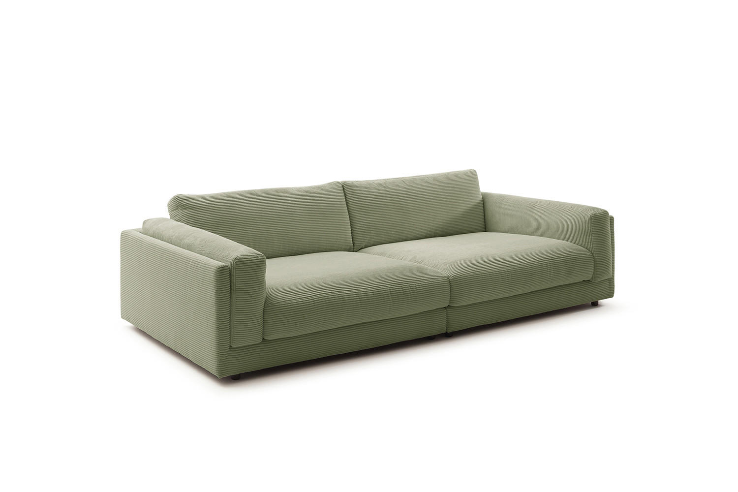 BIG SOFA RAINA Grün Cord - Schwarz/Olivgrün, Kunststoff/Textil (254/85/150cm) - KAWOLA