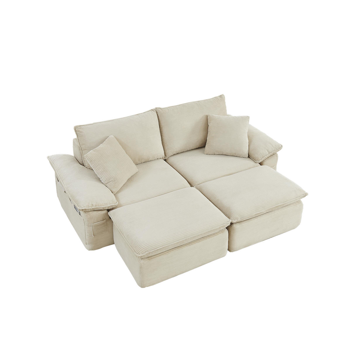 2-SITZER sofa 156/206/65 cm beige aus Stoff mit Fußstütze und Seitentaschen - Beige, Textil (206/65/156cm) - OKWISH
