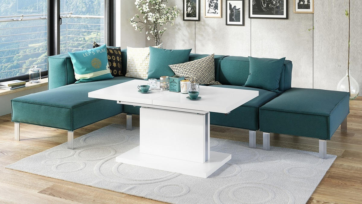 COUCHTISCH rechteckig Weiß matt ausziehbar höhenverstellbar - Weiß, Holzwerkstoff (80/120/56cm) - designimpex