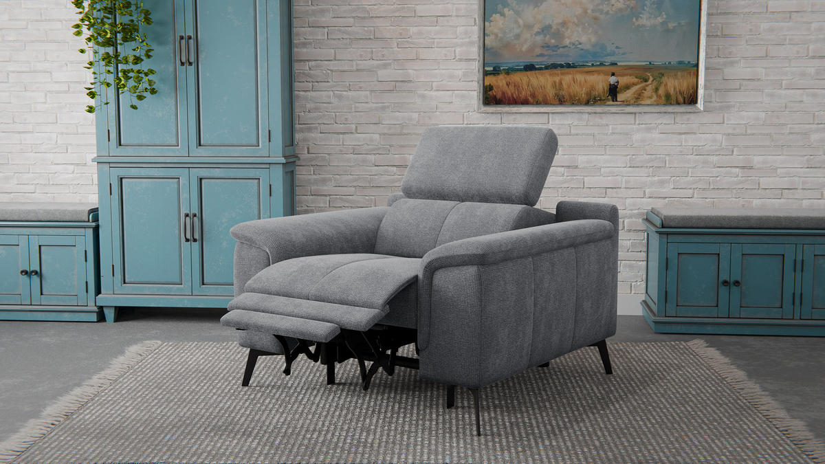 SESSEL FIERO mit Relaxfunktion, grau - Schwarz/Grau, Holzwerkstoff/Textil (114/82/103cm) - Courtois Laville