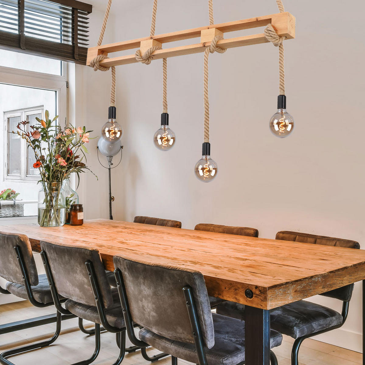 HÄNGELEUCHTE ULLEU Hanfseil Braun - Braun, Holz (120/10/120cm) - Globo Lighting
