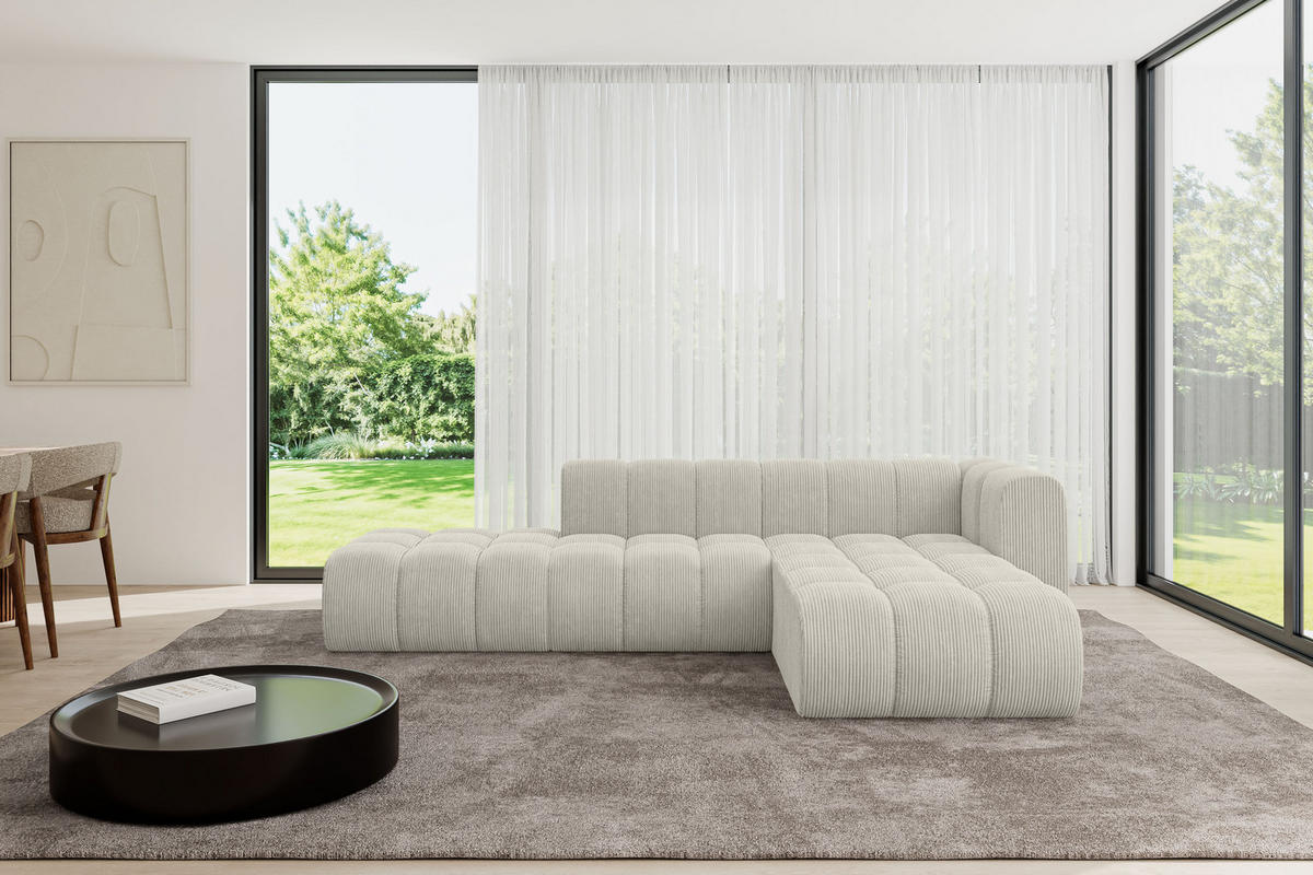 ECKSOFA modulares Sofa Zuvon-L1 - 296x177x70 cm Creme - Hellgrau/Creme, Holzwerkstoff/Textil (296/177cm) - ALTDECOR