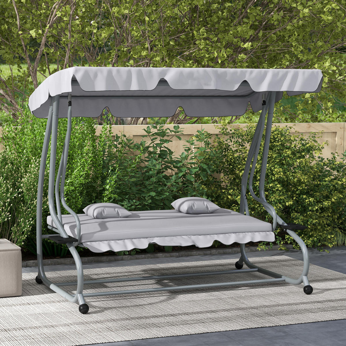 HOLLYWOODSCHAUKEL 3-Sitzer Gartenschaukel mit Verstellbarem Dach Kissen Hellgrau - Grau, Metall (120/164/200cm) - Outsunny