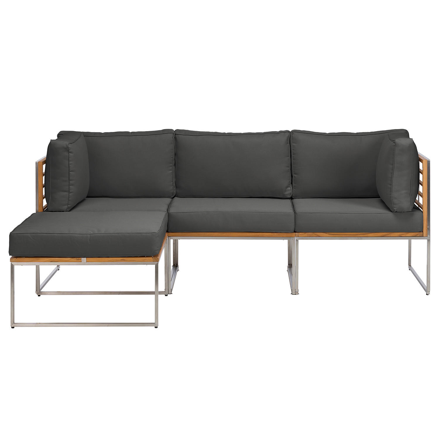 LOUNGESET - 4-teilig - Webstoff / Teak massiv - Anthrazit, Holz/Textil - home24