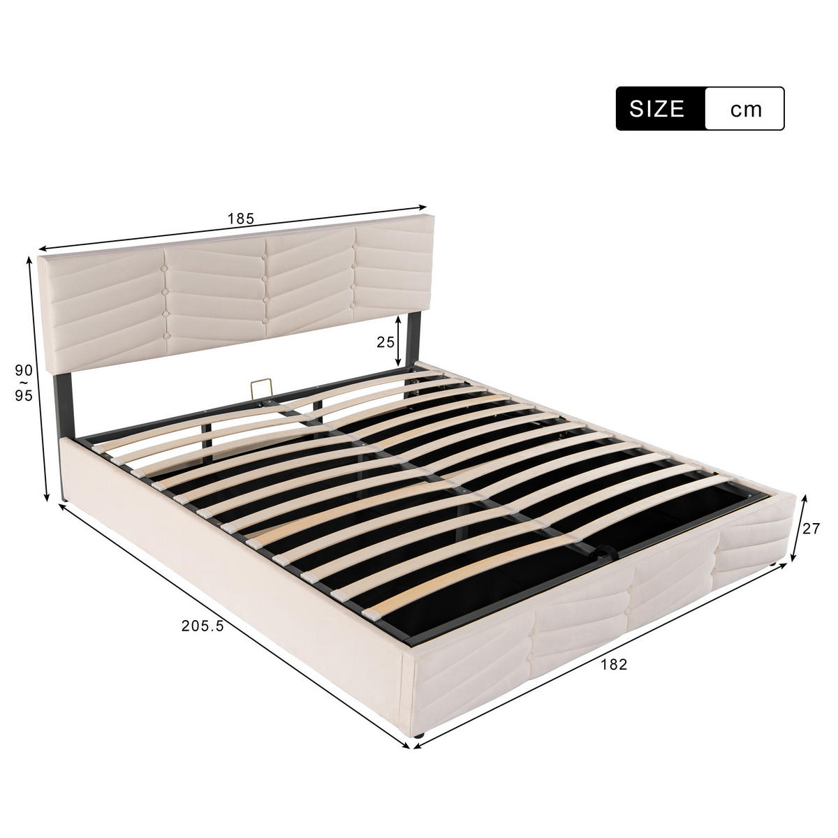 POLSTERBETT 180/200 cm beige mit hydraulischem Bettkasten und höhenverstellbarem Kopfteil - Beige, Textil (180/200cm) - OKWISH