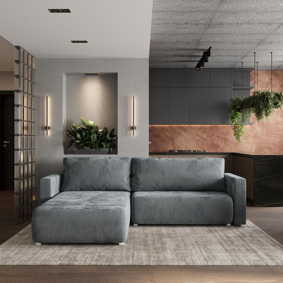 ROHOVÁ SEDAČKA TURIN šedá - šedá, dřevo/textil (265/183cm) - MASSENO