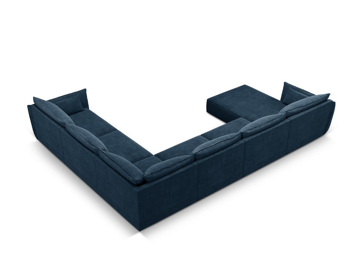 PANORAMASOFA rechts Kaelle aus Chenille-Stoff königsblau 8 Sitzplätze - Blau, Textil (284/85/384cm) - Micadoni