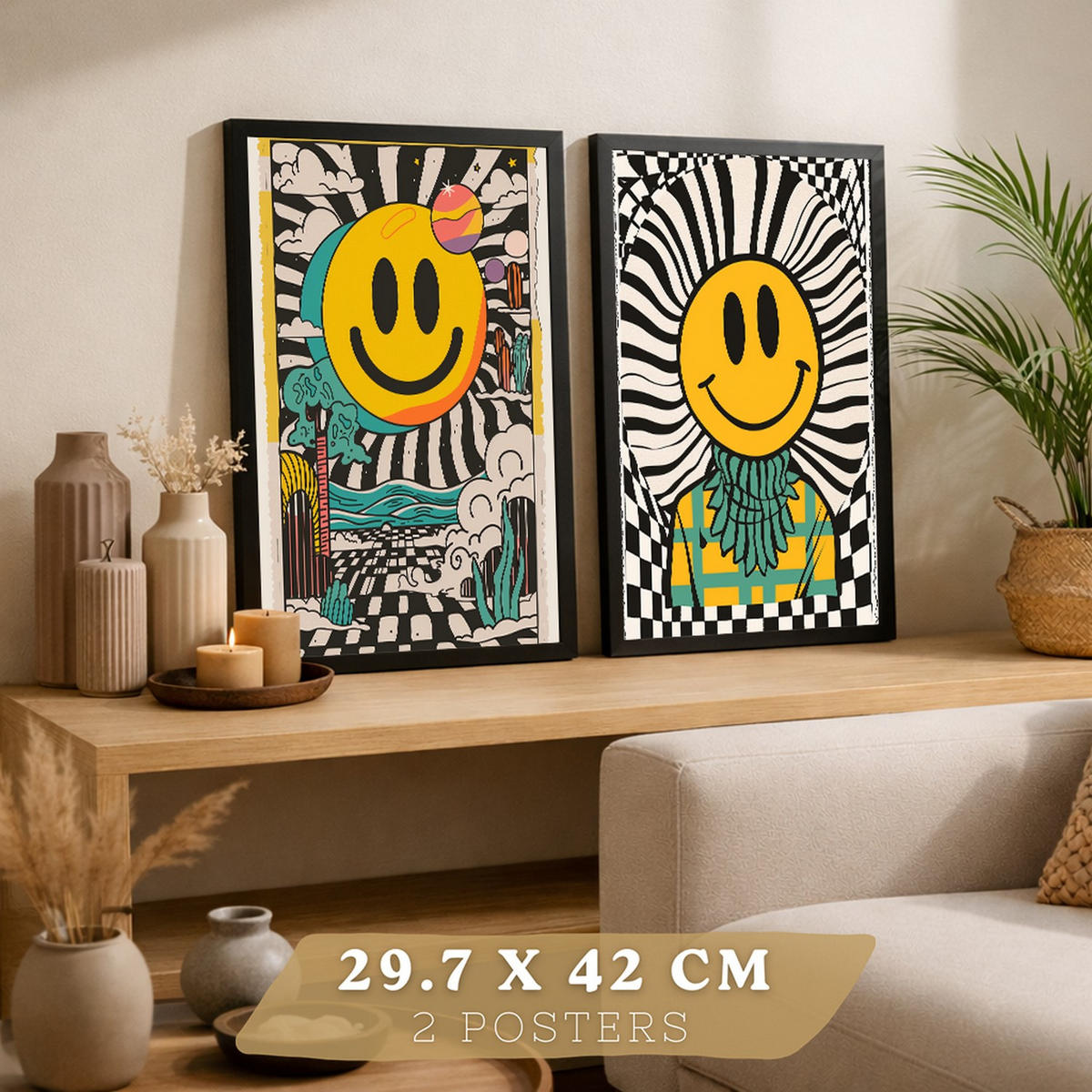 PLAKAT Sada 2 Emoji A4 Černý rám - černá, papír (29.7/1/21cm) - Nacnic
