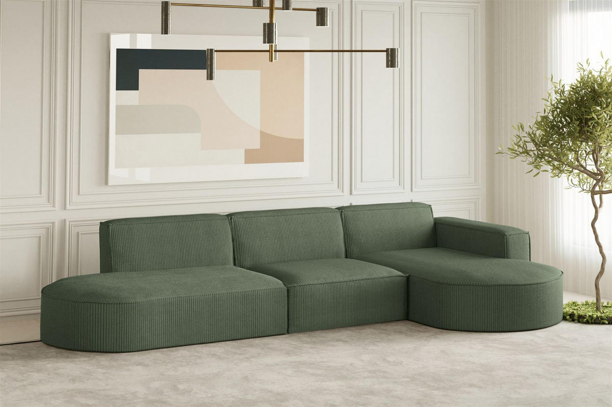 ECKSOFA Palma In Scala - Grün, Holzwerkstoff/Textil (296/165cm) - Fun Möbel