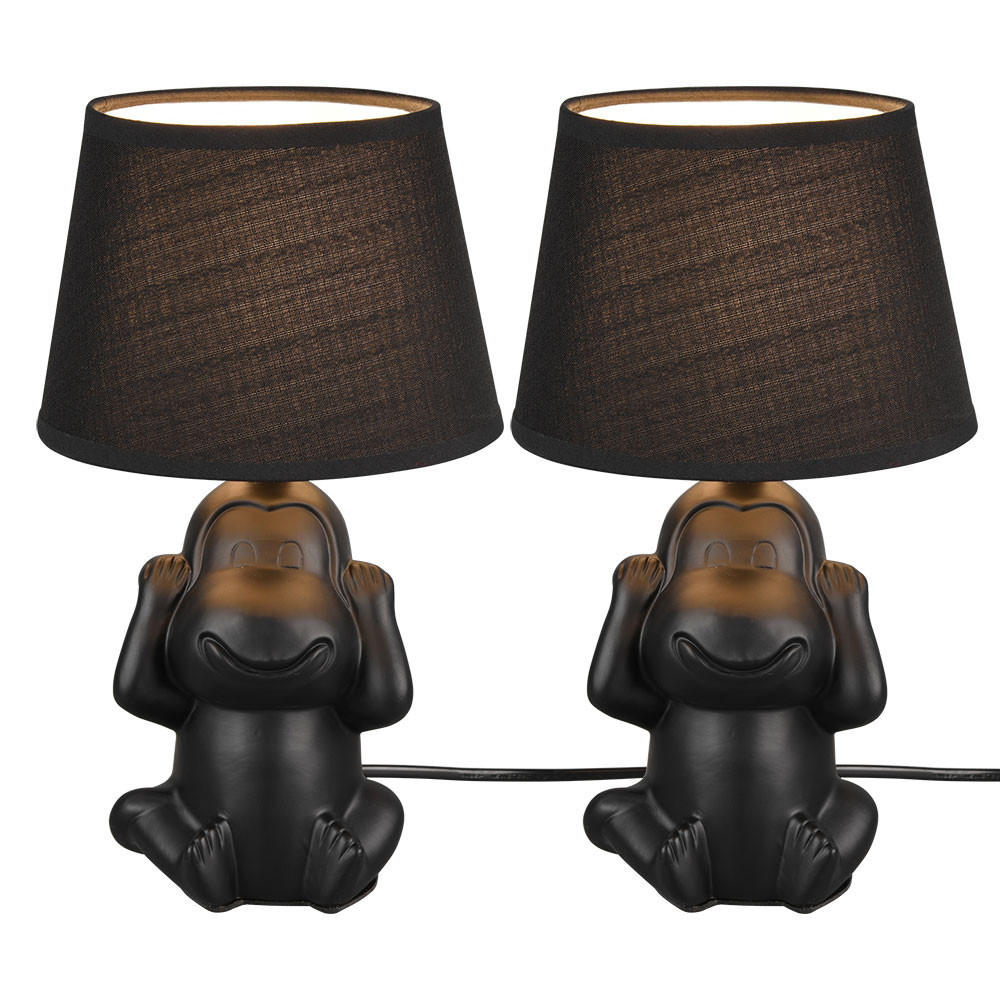 TISCHLEUCHTE Keramik Schwarz 2er Set - Schwarz, Textil (17/17/27cm)