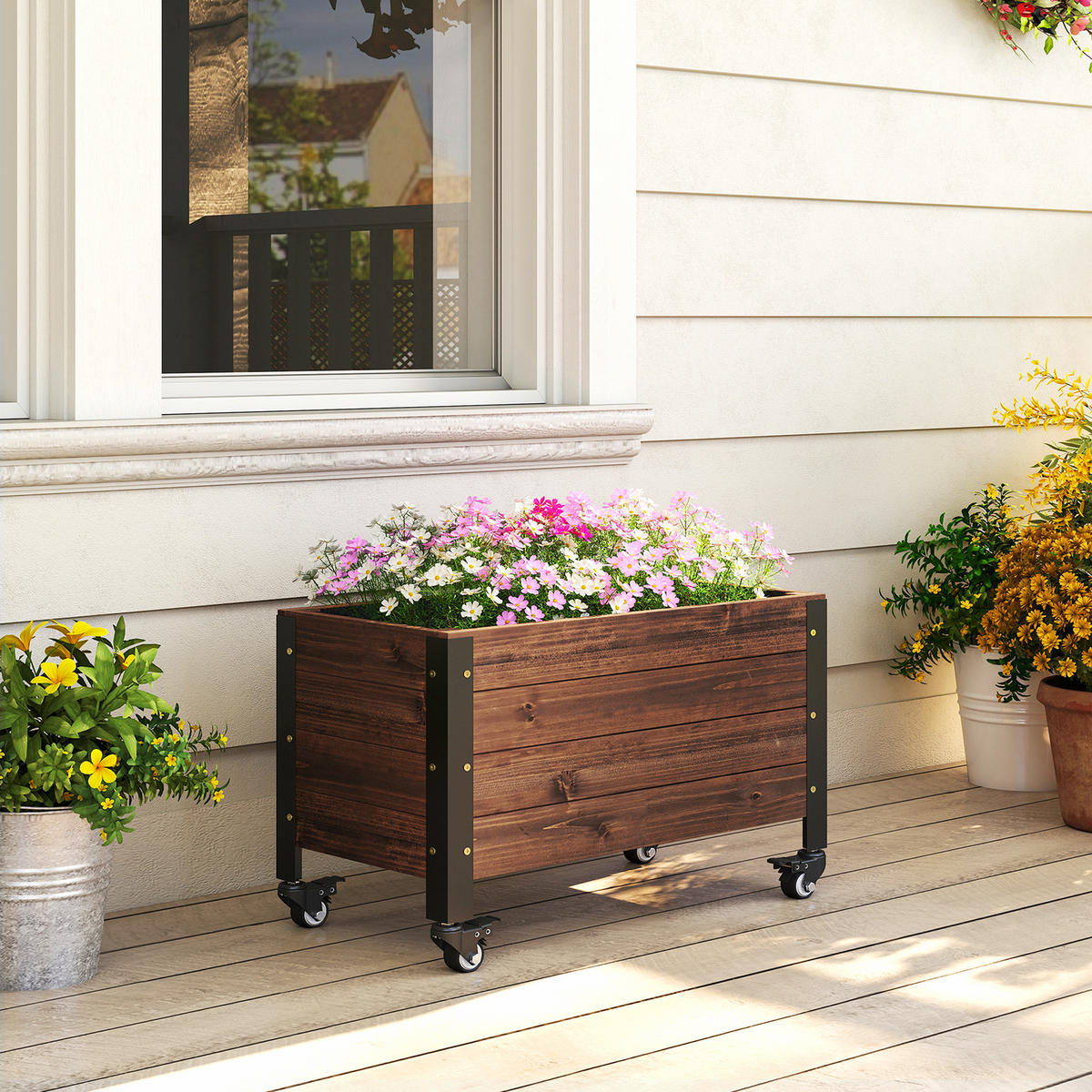 HOCHBEET Tannenholz Metall Braun - Dunkelbraun, Holz/Metall (30/41/60cm) - Outsunny