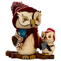 RÄUCHERFIGUR Eule Weihnachtsmarktbesuch mit Kin 15 cm - Multicolor, Holz (10/15/10cm)