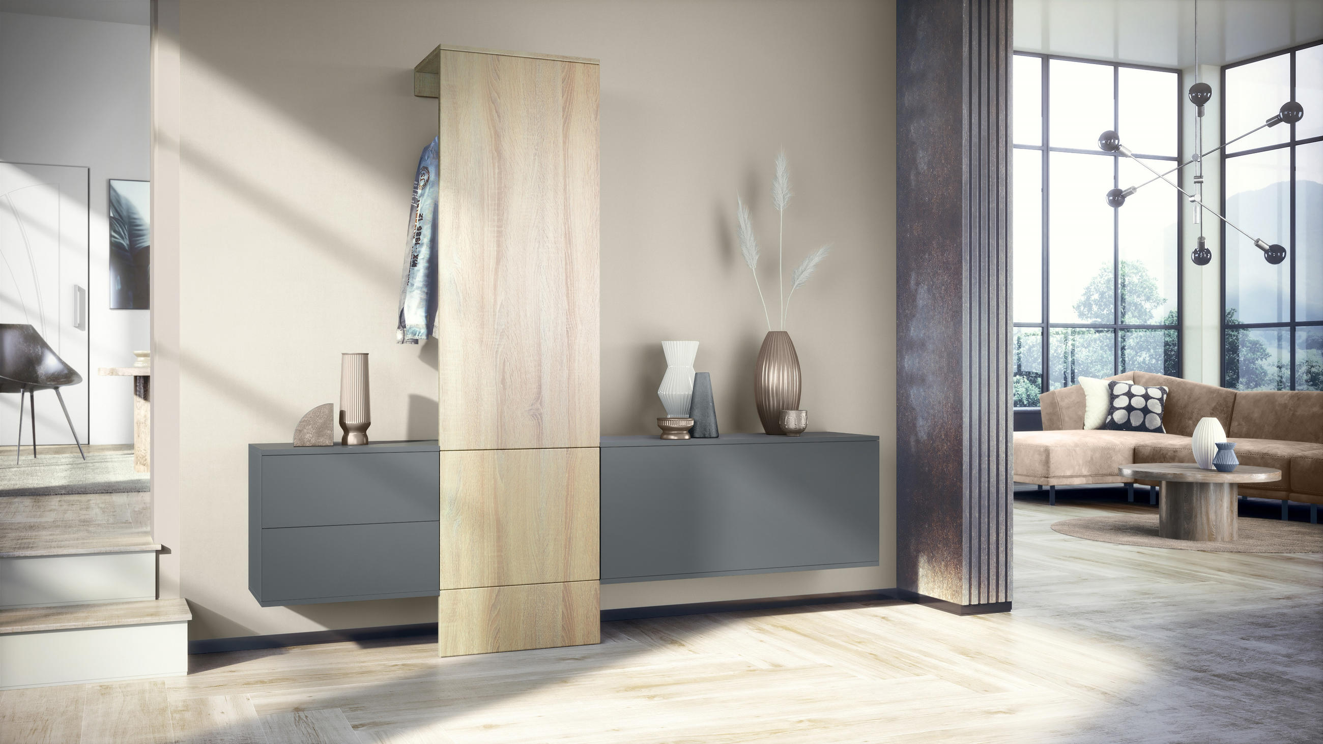 GARDEROBE Carlton Paneel in Eiche sägerau - Eiche San Remo, Holzwerkstoff (209/193/35cm) - Vladon