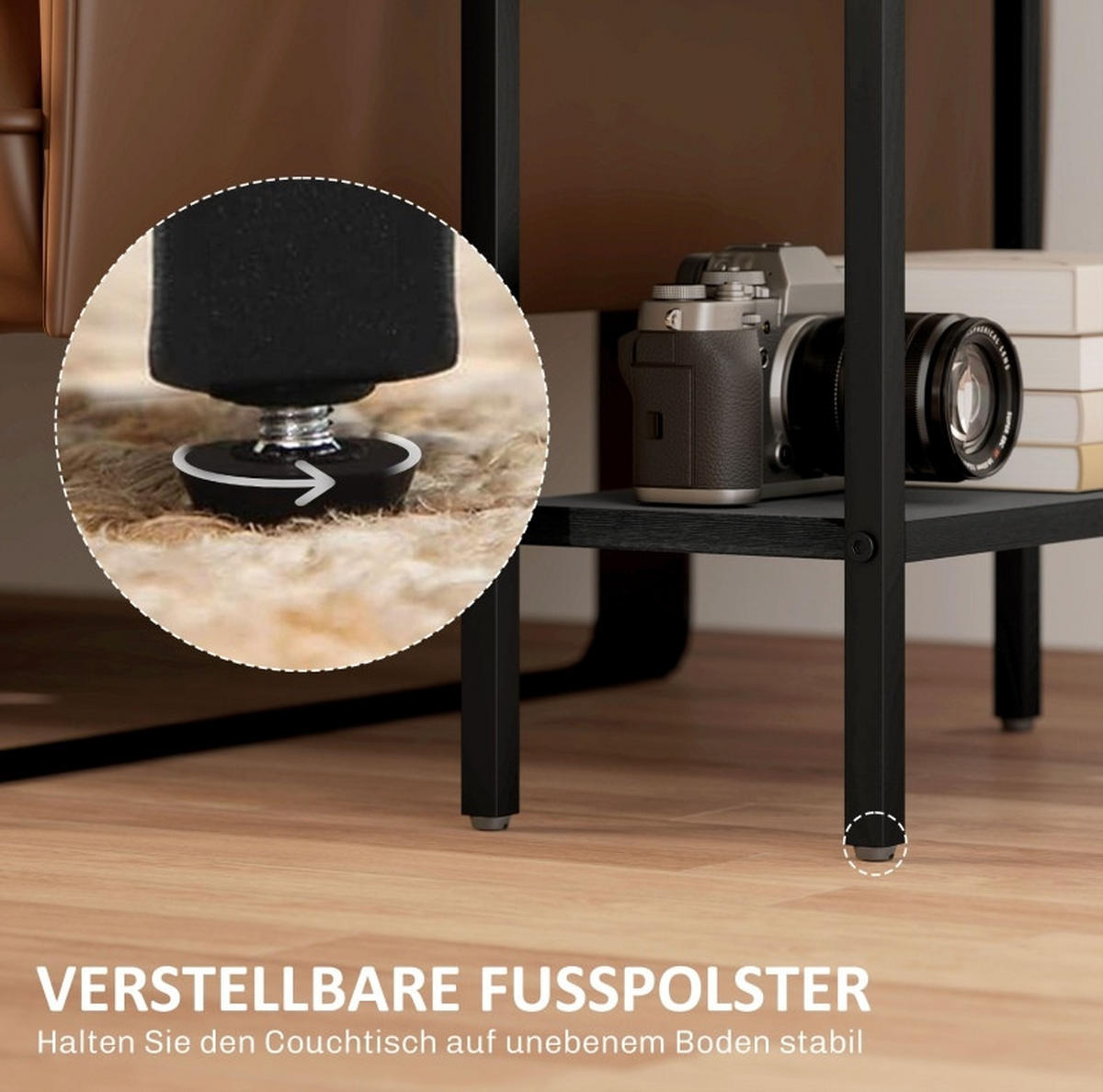 BEISTELLTISCH 43/18/62,5 cm schwarz aus Spanplatte mit 3 Ablagen - Schwarz, Holzwerkstoff (43/18/62.5cm) - OKWISH